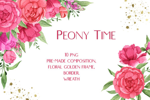 Watercolor Peony Frame Bouquets Clipart
